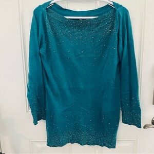 Oliver.O by Escio Blouse XL | Teal Long Sleeve Rhinestone Embellished